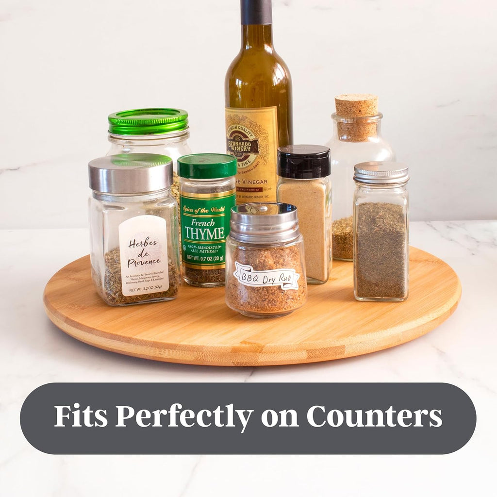 14” Bamboo Wood Lazy Susan Organizer for Kitchen, Turntable for Cabinet, Countertop, Table or Pantry