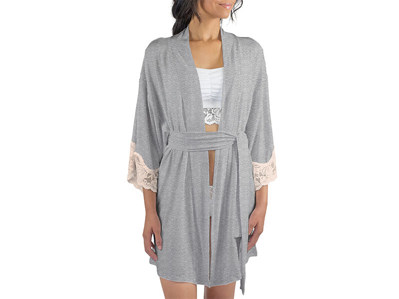 Calla Modal Kimono with Lace, Champagne / Heather Grey
