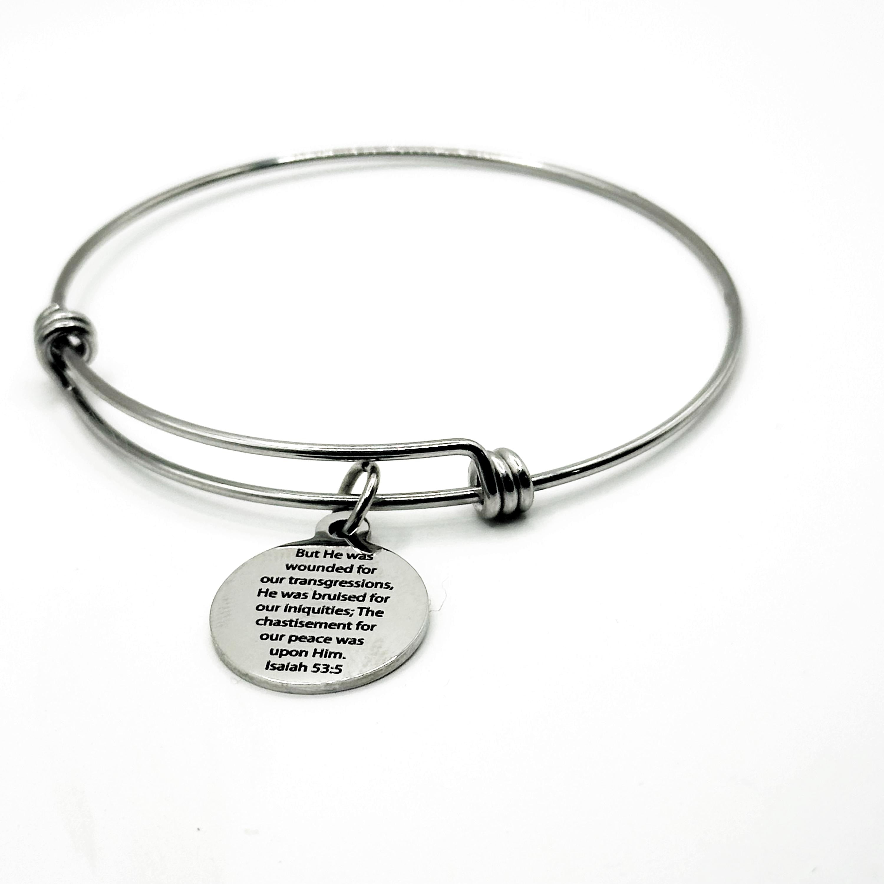 Isaiah 53 5 Scripture Bracelet Stainless Steel Faith Jewelry Christian Gift Engraved Bible Verse Bracelet